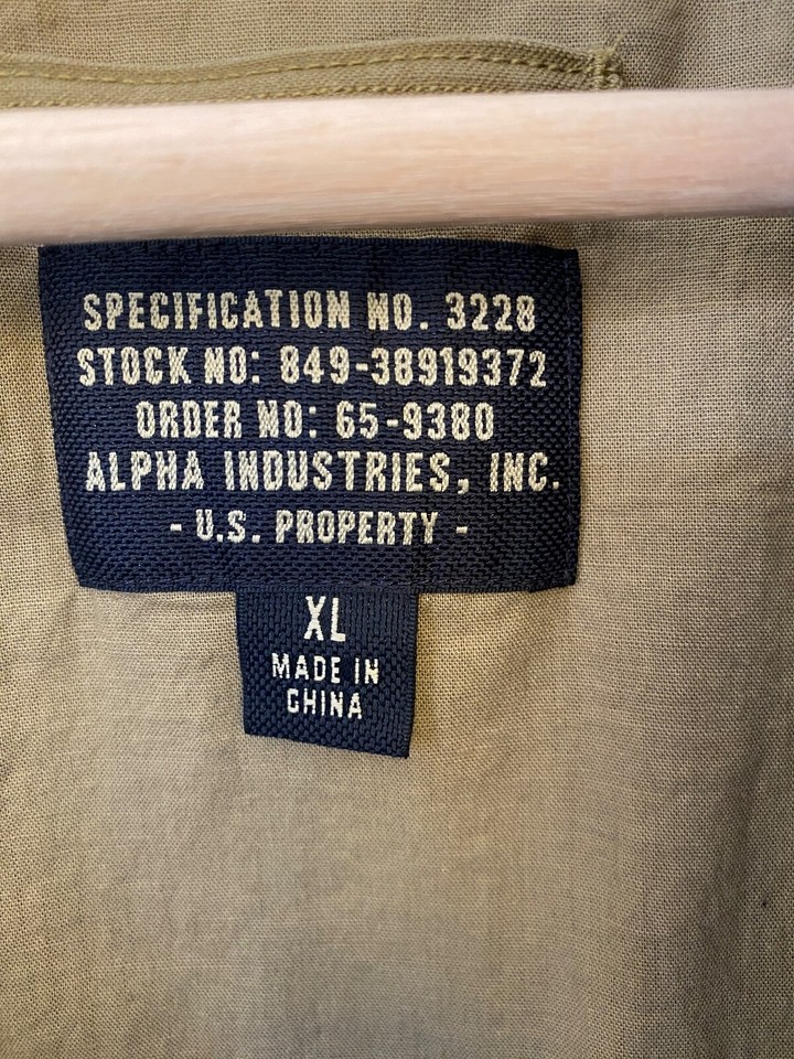 Alpha Industries M65 Jacket Mens XL Field Military Cotton Jacket USA