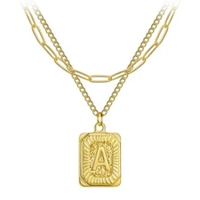 26 Initial Letter Double Layer Necklace 3D Pattern Pendant Necklace Jewelry Gift