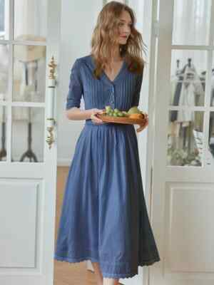 Gianna Cotton Demin Blue Casual Midi Dress Size S | eBay