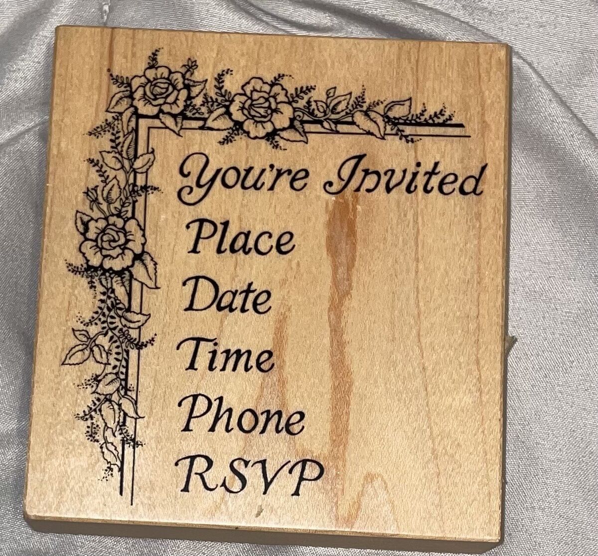 You're Invited Rubber Stamp PSX Place Date Time Phone RSVP Roses Flower  Border