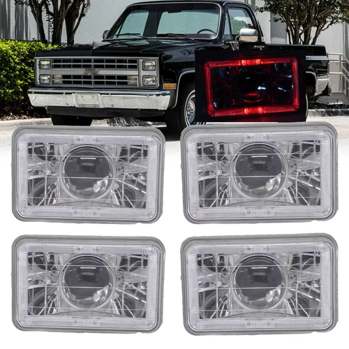 4PCS For 1977-1981 Pontiac Firebird Trans AM 4x6" LED Red Aperture Headlights - Picture 2 of 6