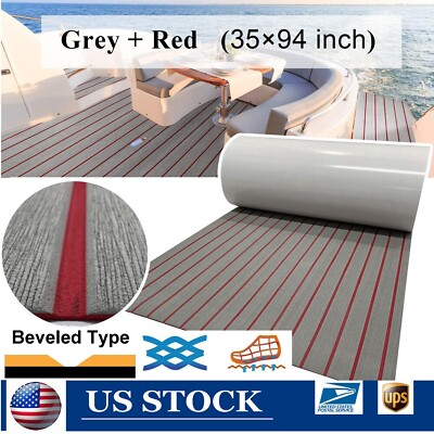 #ad EVA Foam Boat Flooring Marine Faux Teak Decking Grey Red Beveled Stripes Mat $59.59