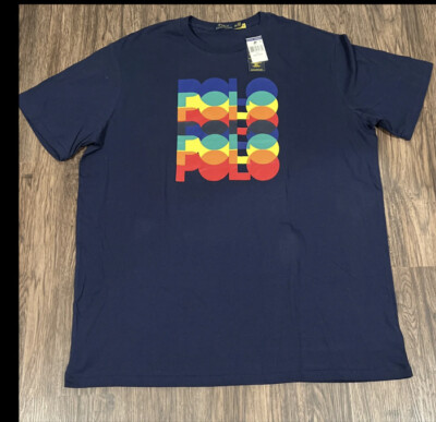 POLO RALPH LAUREN Men's Big Tall Navy Rainbow Bold Logo Graphic