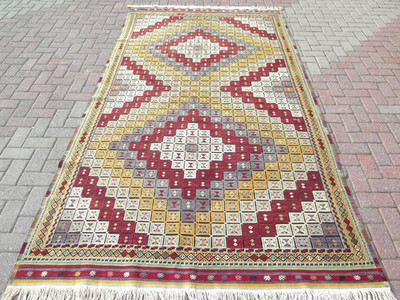 Area Rugs, Handmade Floor Carpet, Turkish Kilim Embroidery Rug Large  66''x123''