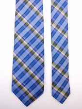Tom James Silk Tie Navy Blue Green Pink Salmon Striped 2.75" Necktie Plaid Check