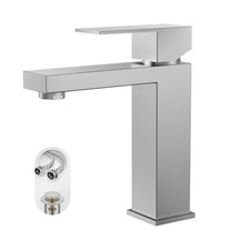 Single Hole Brushed Nickel Square Single Handle Bathroom Vanity Faucet with M...