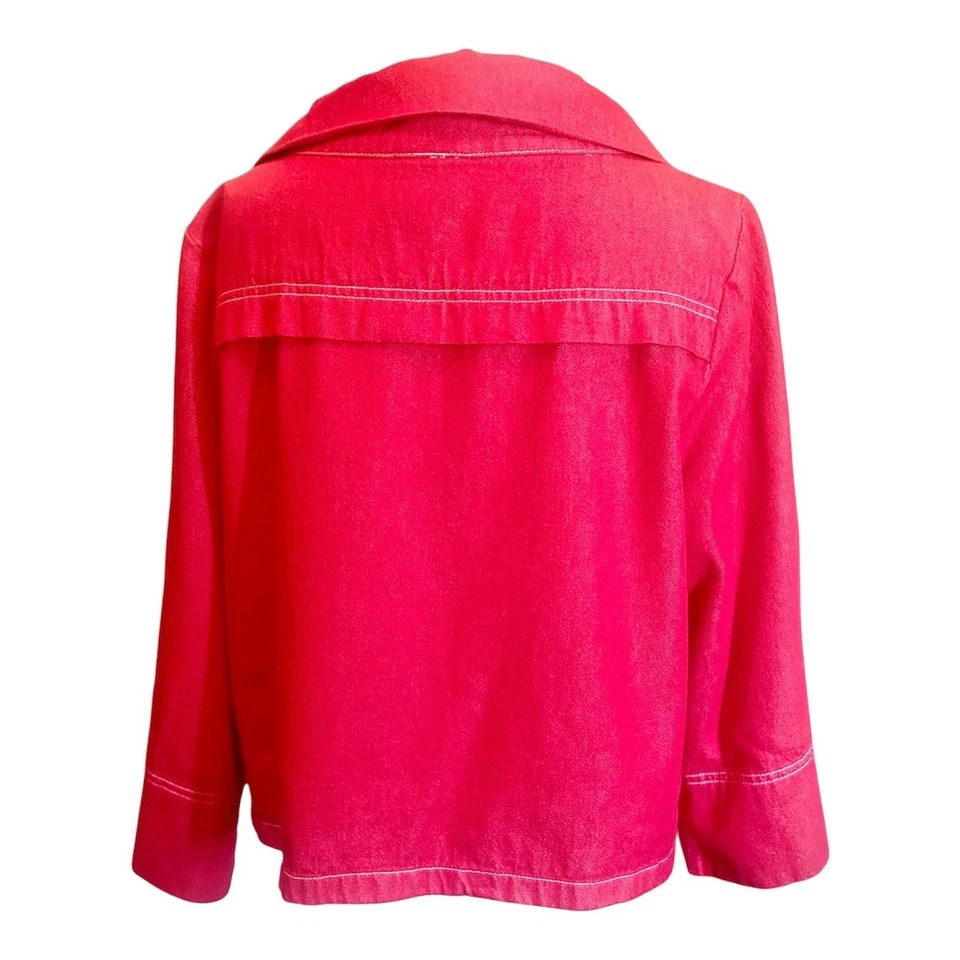Ruby Rd. Cropped Bolero Jacket Adjustable Collar Zippered RED - Image 3 of 4