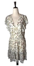 Max Studio Dress Women Large Ivory Floral Fit And Flare Flutter Sleeve NWT Boho