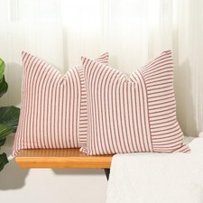 Hckot Christmas 18x18 Red Striped Linen Decorative Holiday Pillow Covers Set of