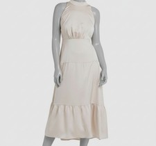 Sam Edelman Women's Beige Tiered Skirt High Neck Lined Sleeveless Dress Size 8