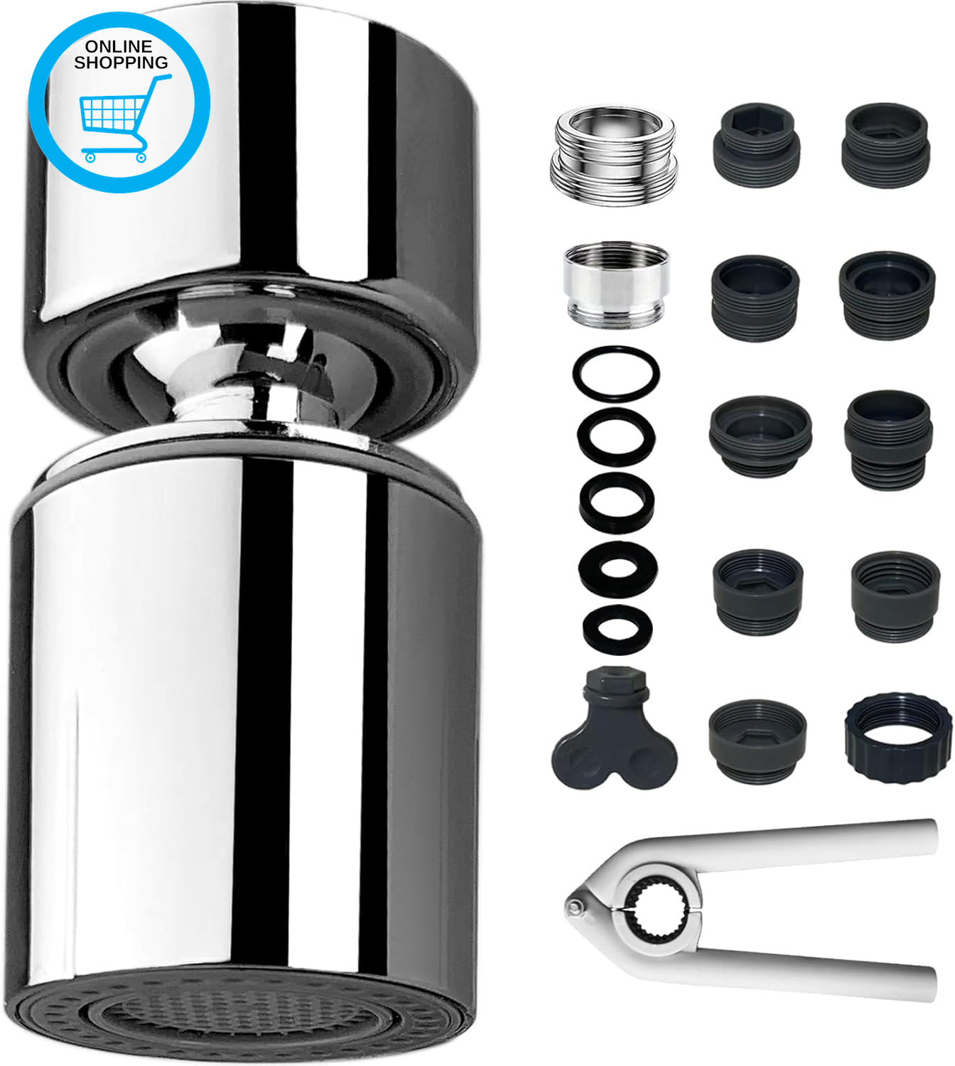 Kitchen Tap Spray Head Faucet Adapter Aerator 360° Swivel Sprayer 2 Modes Splash