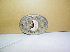 Western Belt Buckle With Multicolor Oval Stone In Gold Tone