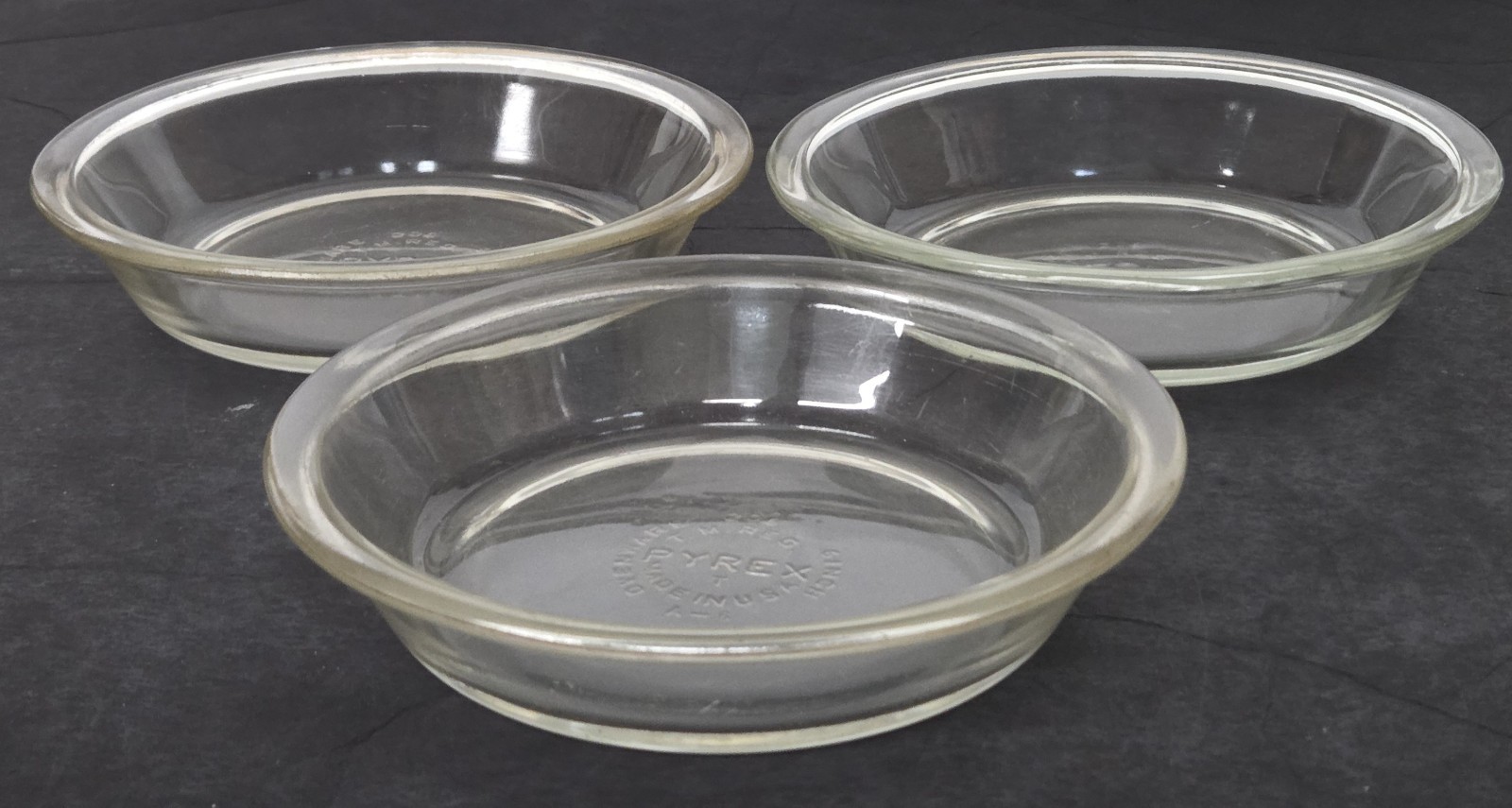3 Vintage PYREX 6" Mini Pie Pans 206 Smooth Edge Clear Tart Plate USA