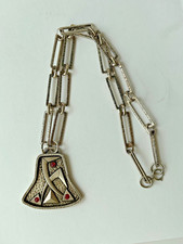 Halskette mit Anhänger silberfarben mit rotem Stein Vintage Modeschmuck