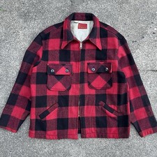 Vtg 60s Sears Buffalo Plaid Wool Hunting Jacket - M - Mackinaw Full Zip - USA