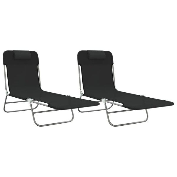 Sonnenliegen Klappbar 2 Stk. Schwarz Textilene Und Stahl-image