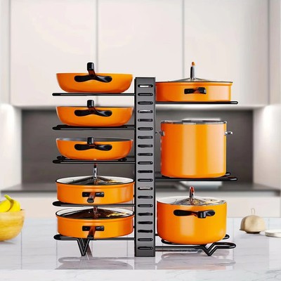 8 Ebenen Topfregal Organizer Langlebig Metall Platzsparend Schrank Küche Pfanne Halter