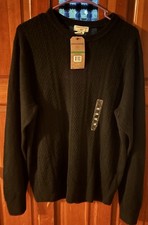 NWT DOCKER's Men Black Sweater Long Sl Round Neck geometrical design in front L
