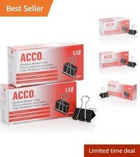 ACCO Medium Binder Clips, Black - 12 Pieces per Box, Perfect for Organization
