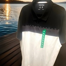 Calvin Klein Men's Colorblock Polo Shirt XL Black/Gray/White Quick Dry Wicking