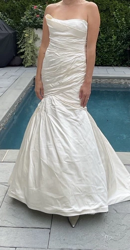 OFF WHITE Abito da sposa Monique Lhullier in seta bianco sporco sirena taglia 8 10 designer