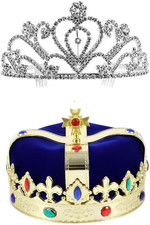 2 Pcs Royal Jeweled King'S Crown and Queen'S Crown for Birthday Halloween