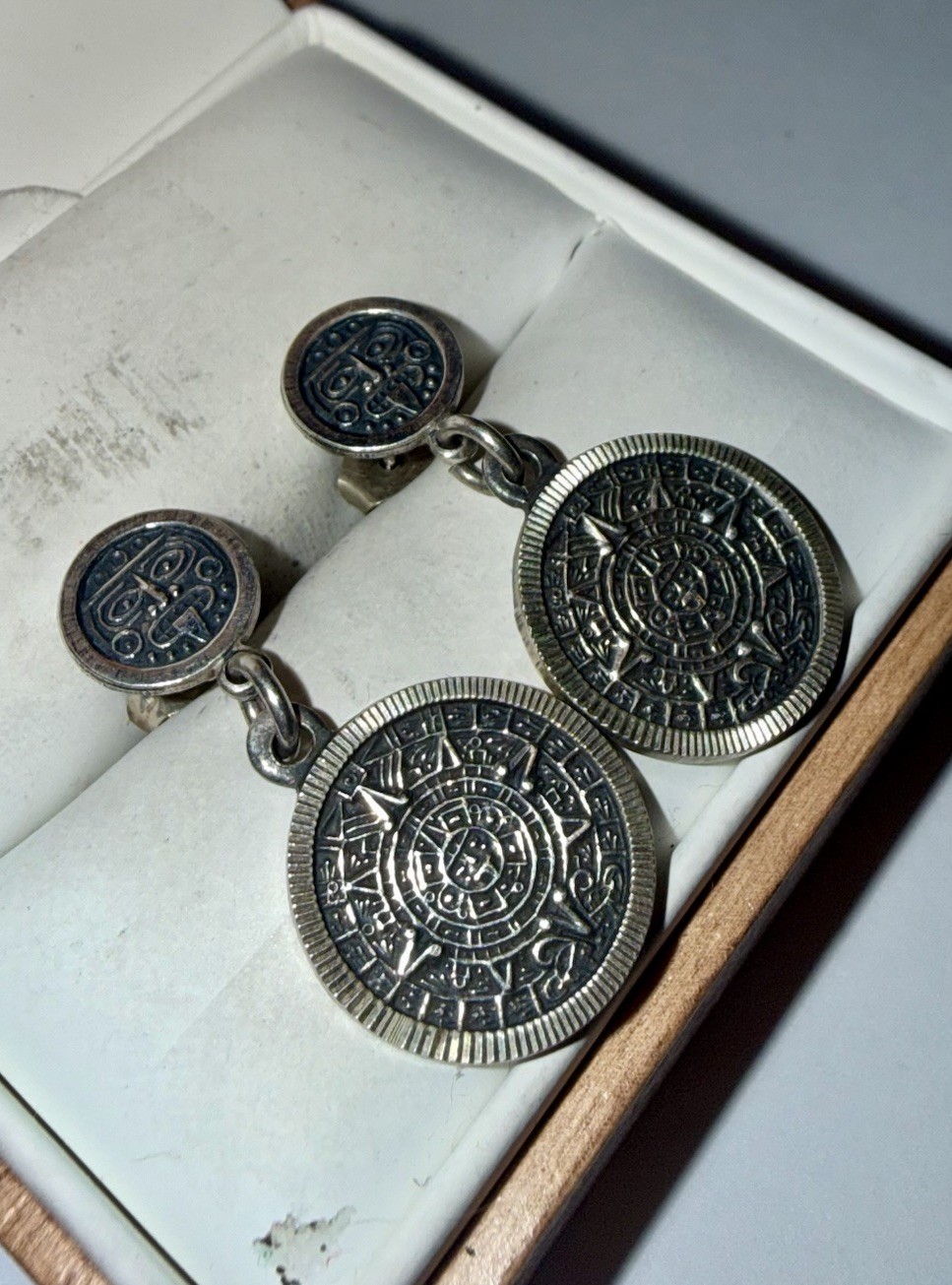 Vintage Solid Sterling Silver Aztec Calender Engr… - image 2