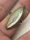 Vtg Native Signed Sterling Silver Mop Inlay Turquoise Floral Ring