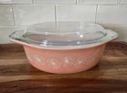 Super Cute! Vintage Pink Daisy Pyrex 043 Oval Casserole with Lid 1 1/2 Qt