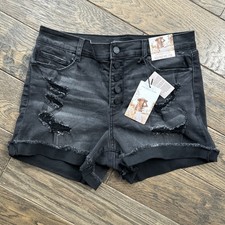 Sincerely Jules Distressed MId High Rise Black Jean Shorts 7/28 NWT