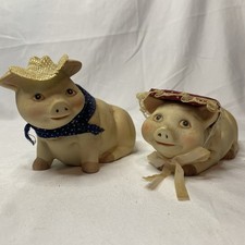 Pair Of Vintage Ceramic Pigs Country Farmhouse