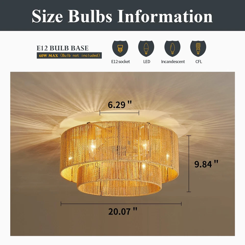 Boho Ceiling Fan with Light Rattan Flush Mount Ceiling Fans with Remote Contr... - Image 2 of 4