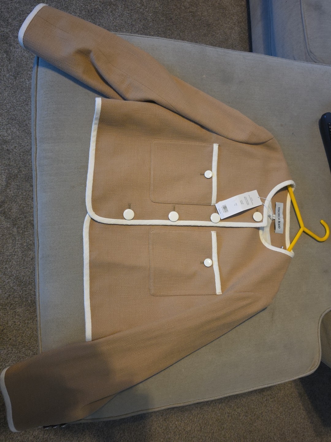 Veronica Beard Beale Jacket Size 16 Women Quiet Luxury Cotton Blend Button Khaki