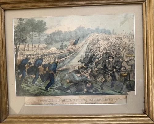 Identified Civil War Officers Presentation Belt and  Currier and Ives Print