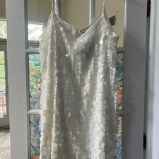 City Chic Sequin Groove Dress in Ivory S/16