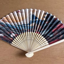 Japanese Folding Fan 8.3in Fuji  Castle Paper Hand Fan Unused Japan Vintage