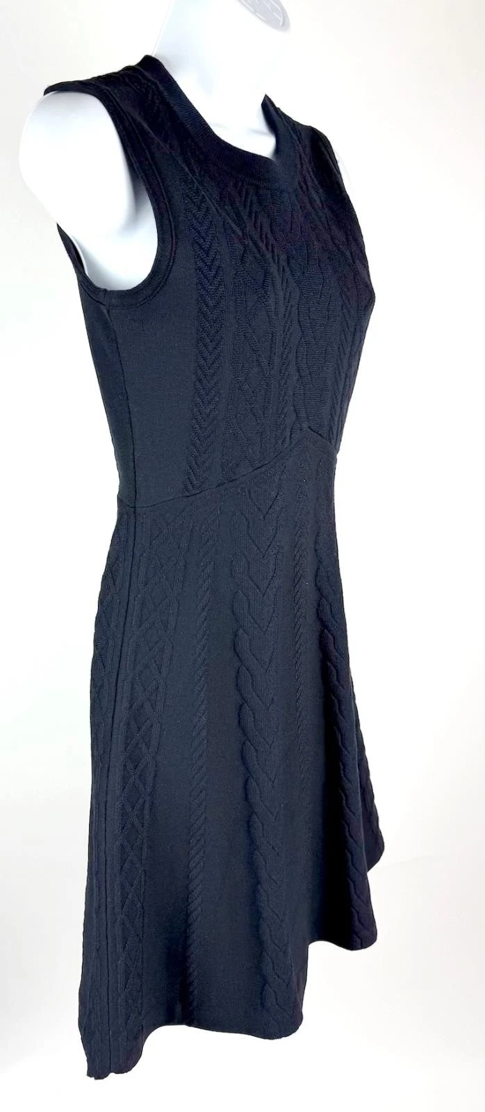 Abito donna Tory Burch nero smanicato maglia cavo svasato lana taglia XS