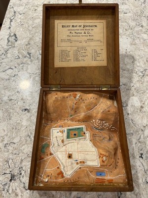 Rare Jerusalem  relief map, FR Vester, American Colony Store