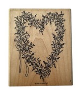 Stampin Up Floral Heart Wreath Wood Rubber Stamp Large Wedding Valentine 3553