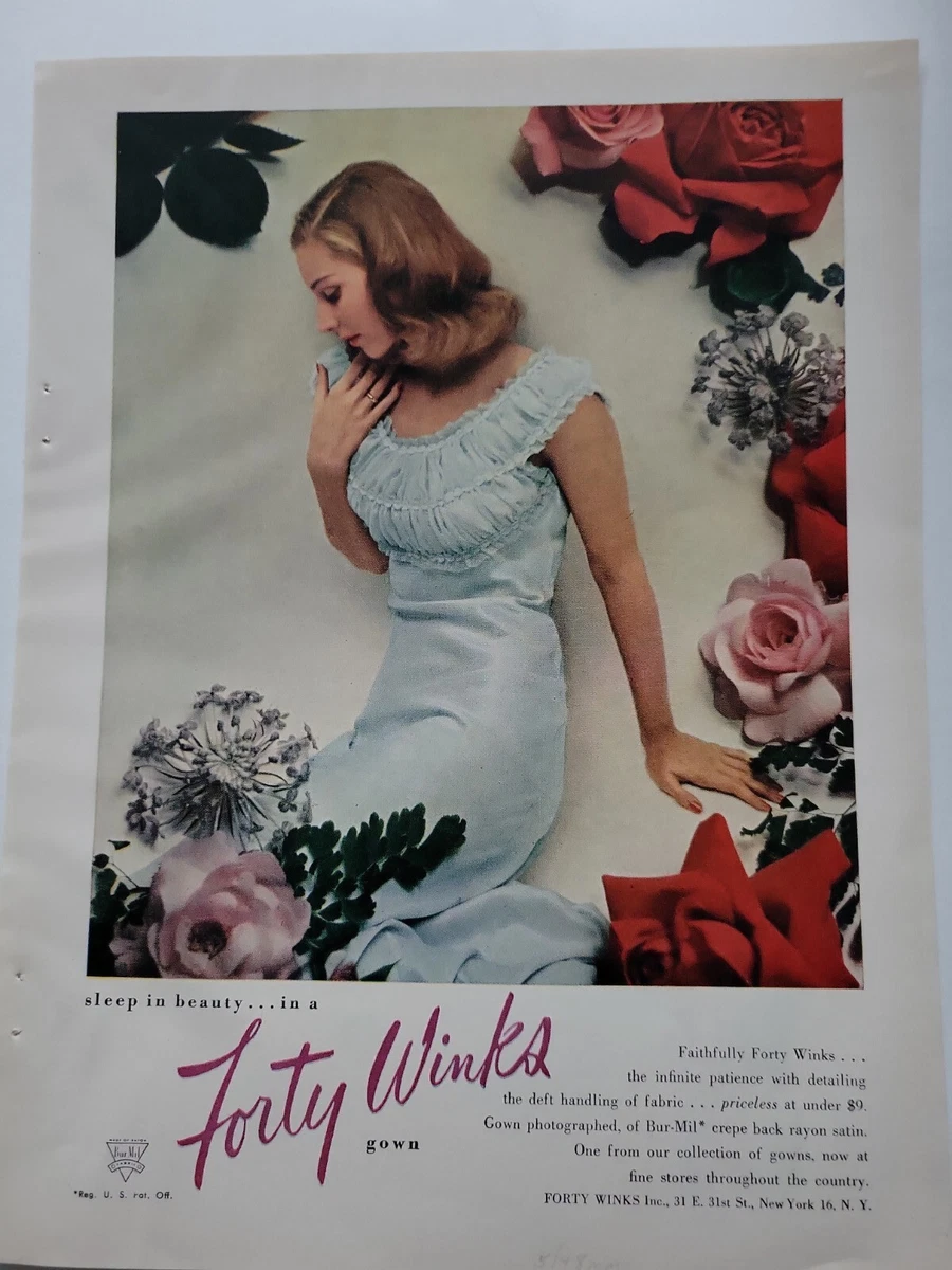 1948 women's Blue Forty Winks nightgown gown vintage fashion lingerie ad