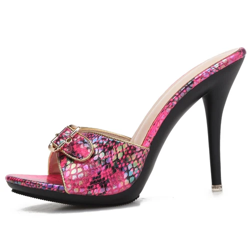 Damen High Heels Sandalen Sommer Freizeit Schuhe Slipper Schuhe Schlangenmuster - Bild 8 von 10