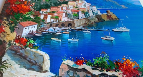 AMALFI PAINTING DESCENT SEASIDE PAINTER SOMMA ITALIAN WALL DECOR AMALFITAN COAST - Picture 7 of 11