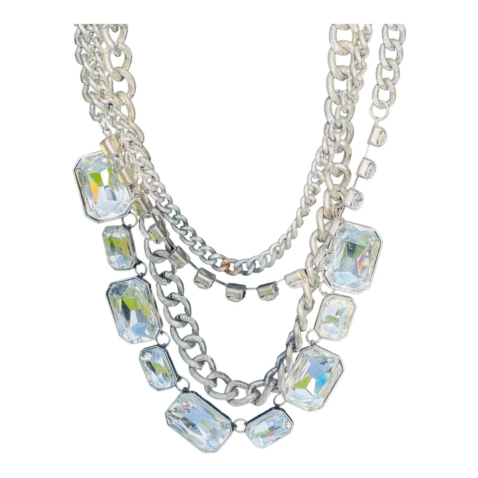 Collar de piedras preciosas de cristal y cadena de plata multicapa broche de langosta 21,5" de largo Foto 2 de 4