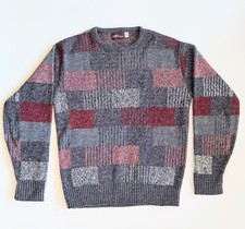 Cellin Crewneck Pullover Sweater Mens Medium Gray Red Pink Geometric Pattern