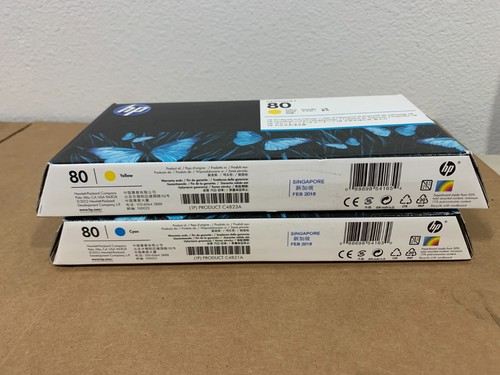 Genuine HP C4821A & C4823A #80 Cyan & Yellow Printhead and Cleaner EXP 2018 - Afbeelding 4 van 4