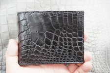 Money Clip Genuine Crocodile Skin Leather Bifold Men's Wallets Real Black D12