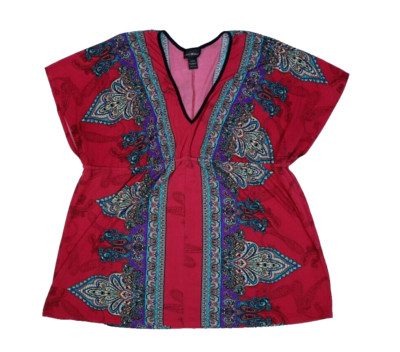 Lane Bryant Women Multicolor Paisley Print Cap Sleeve V-Neck Top Plus Size 22/24