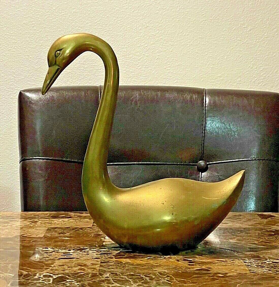 Vintage Large Brass Goose/Swan Statue Figurine Size 13" Tall 