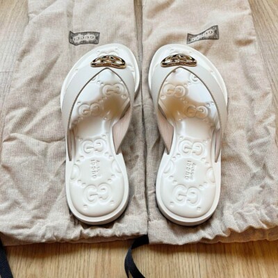 GUCCI GG Interlocking Logo Thong Sandals Mules Shoes Women Size EU