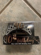 40th Birthday Metallic Rose Gold Silver Tiara Hair Comb Crown Party B-Day Attire